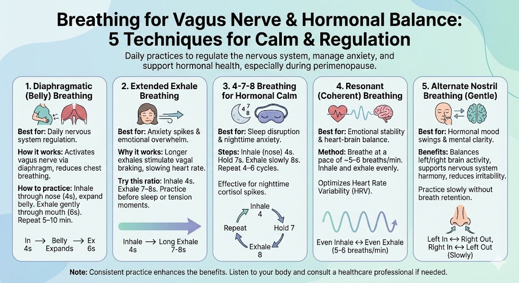 infographic on: Best Breathwork Techniques for Calming the Vagus Nerve During Perimenopause