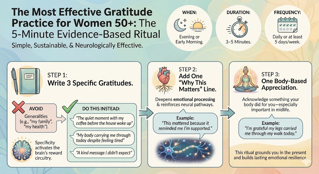 Infographic on: The Most Effective Gratitude Practice for Women 50+
