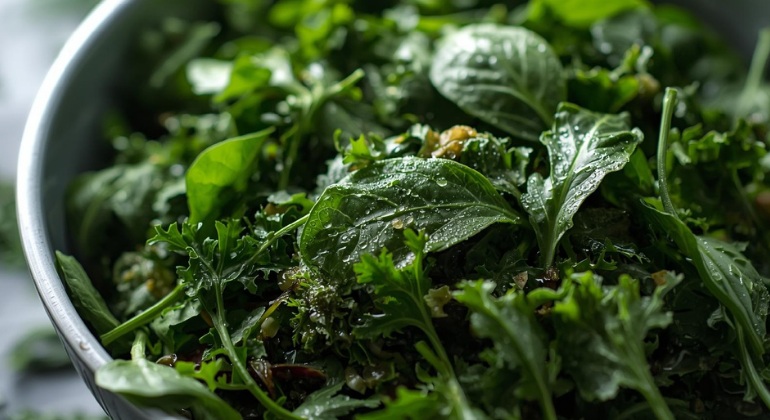 Nutrient-dense leafy greens salad combating chronic inflammation.