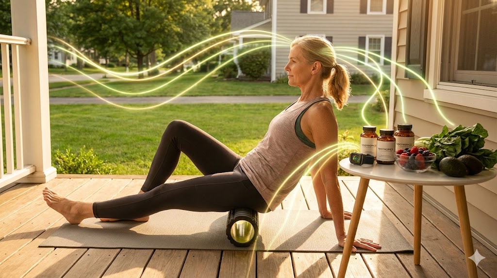 White American woman in 50s optimizing brain wealth with lifestyle protocols beyond nootropics
