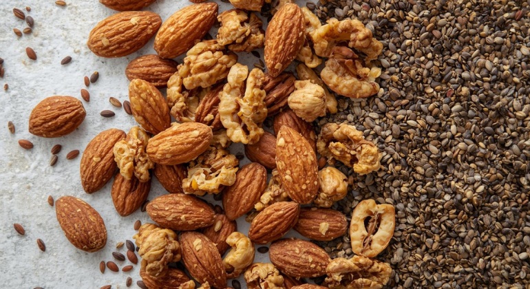 Assorted nuts and seeds for anti-inflammatory snacking.
